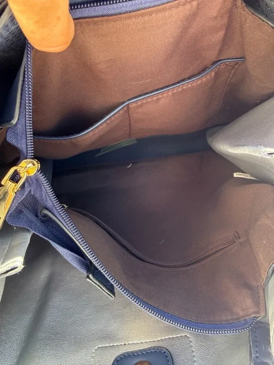 Women’s Navy Leather Tote with Gold Accent - Picture 8 of 12